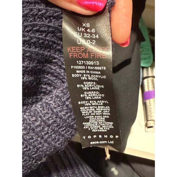 Women's Topshop Navy Ribbed Turtleneck Sweater XS - Picture 4 of 4